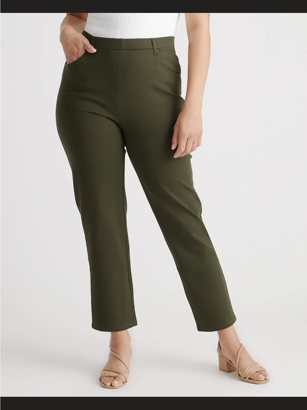 Quince Olive Green Cropped Straight Leg Pants